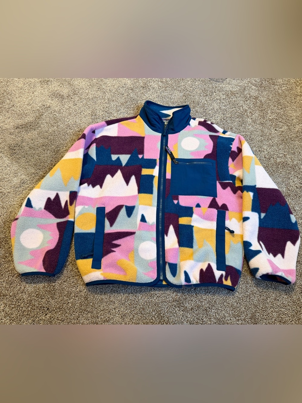 Patagonia Multicolor Abstract Fleece Jacket - Blue/Pink/Yellow Sz M